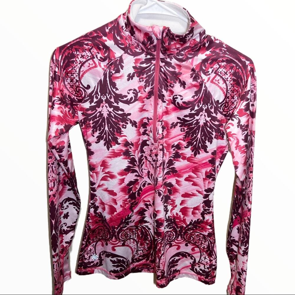 Athleta Sierra Thermal Half Zip Mock Neck Pink Floral Haze Jacquard XSmall